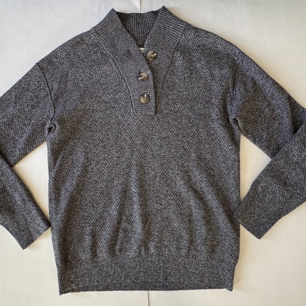 Womens Tommy John Lounge Henley Pullover Knit V-Neck Sweater Heather Gray M